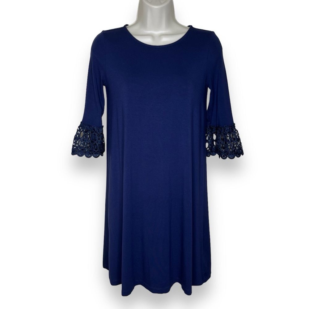 Lilly Pulitzer Ophelia Dress True Navy Flutter Bell Crochet Lace Sleeve Women XS